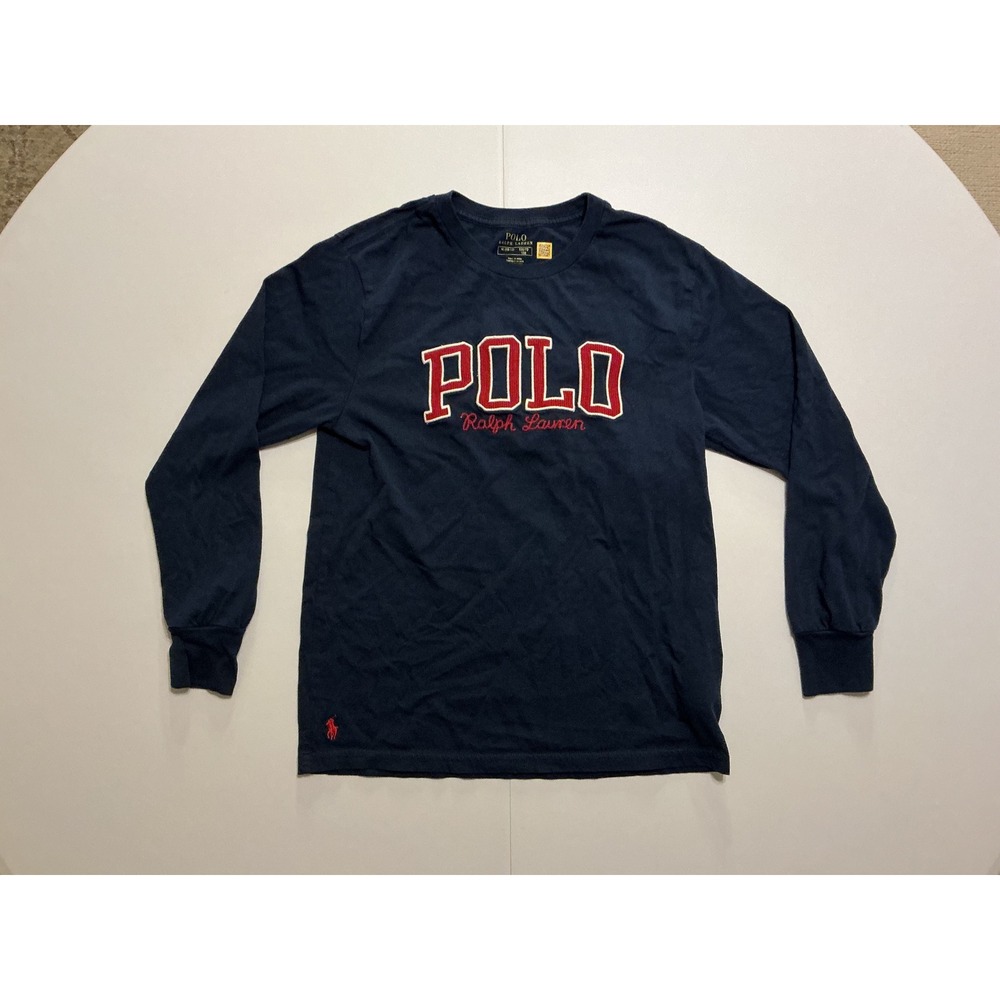 Polo Ralph Lauren Boys Blue Long Sleeve Embroidered Spellout T-Shirt M 10-12